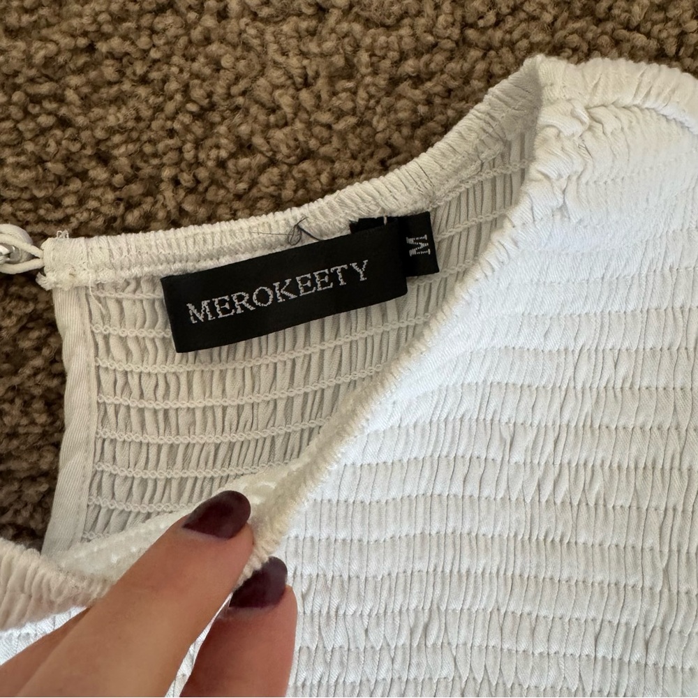 Merokeety Women’s Flutter Short Sleeve Smocked Midi Tiered Dress White size M - Picture 4 of 6